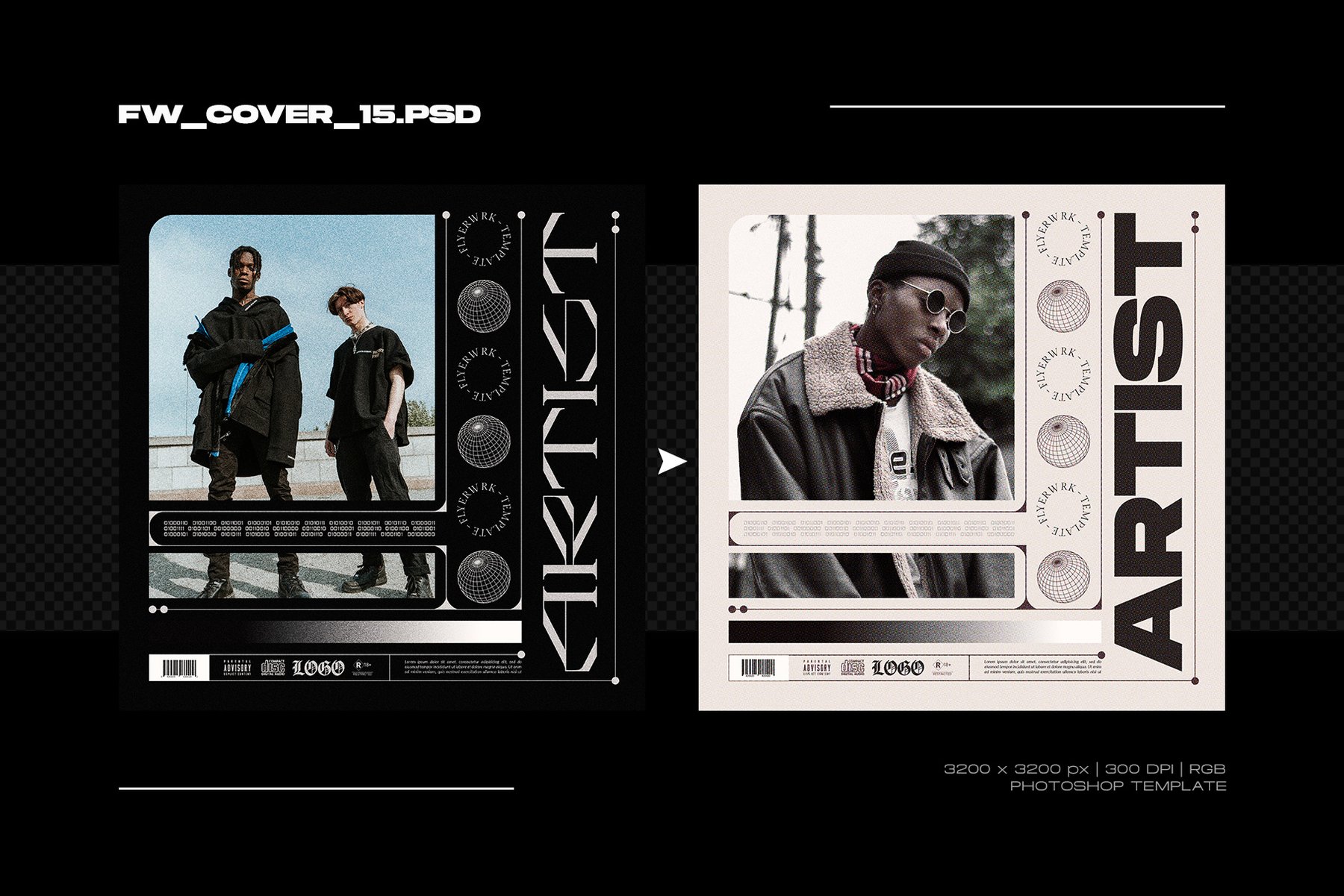 Flyerwrk 嘻哈说唱高级创意大胆艺术魅力封面设计Photoshop模板 COVER DESIGNS VOL.03
